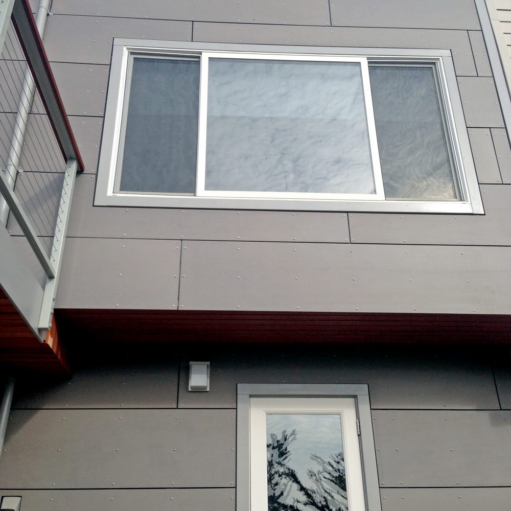 Man made exterior siding in dark grey